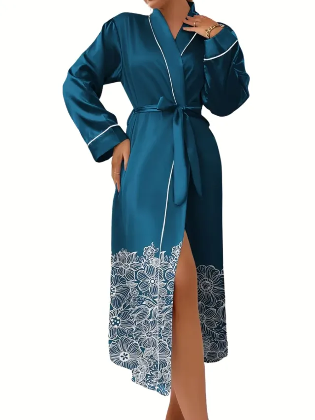 Currero Satijnen Badjas Dames - Kimono - Kamerjas - Satijn - Ochtendjas - Duster - Pyjama - Pauwblauw Pauw Blauw