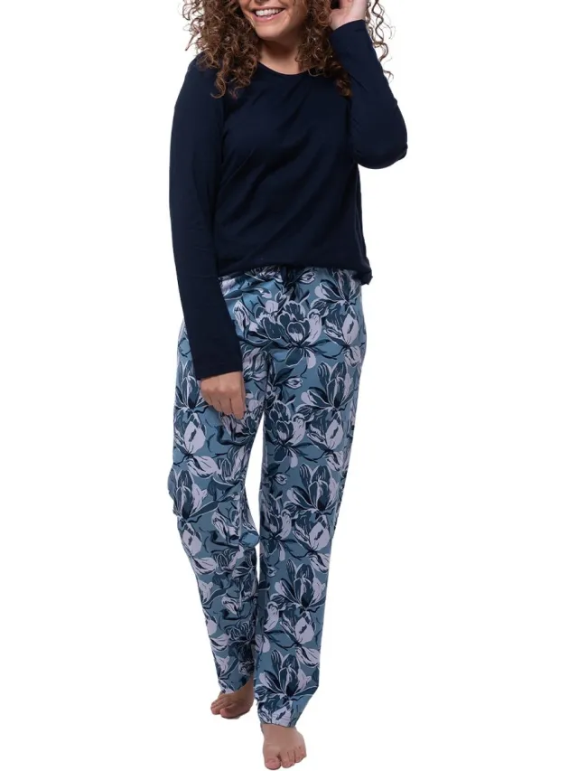 Ammann Dames pyjama Night & Home blauw