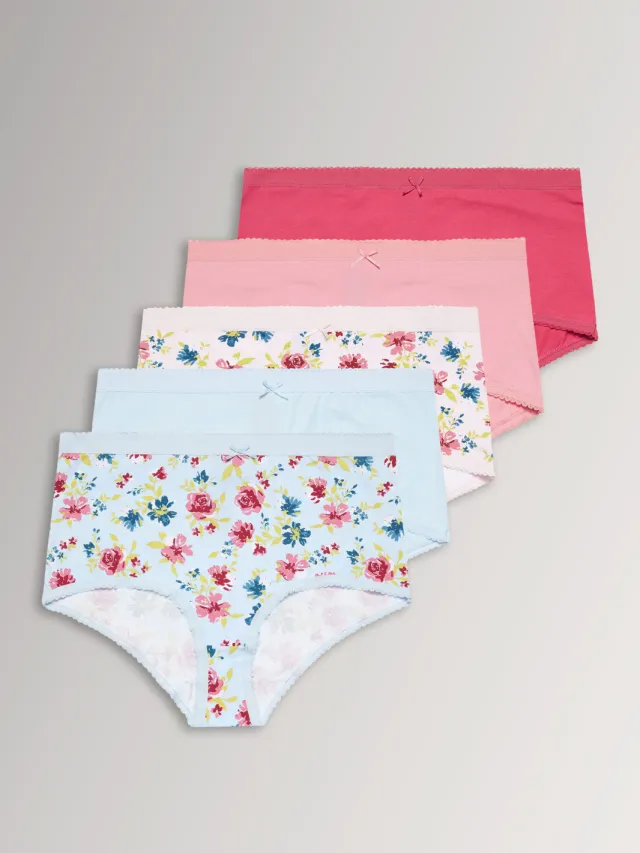 Yours 5 Pack Blauwe En Roze Slips Met Volledige Dekking En Bloemenprint-48 Blue
