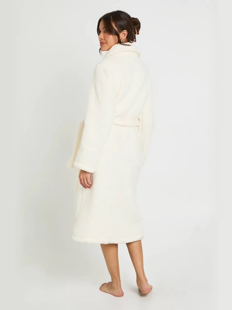 boohoo Dames Sherpa Fleece Lange Ochtendjas crème, foto 2