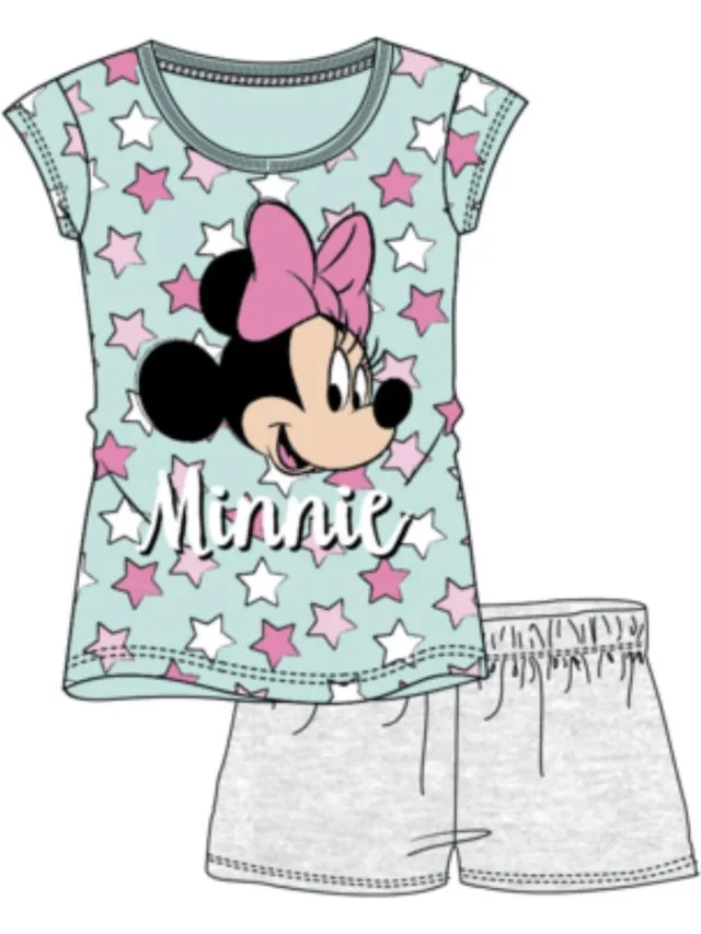 Minnie Mouse Disney Minnie mouse pyjama met korte mouw - lichtgroen - grijs - maat 128 cm / 8 jaar