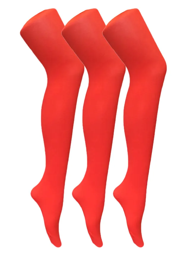Sock Snob 3 paar dames gekleurde ondoorzichtige 80 denier panty's - Vuur Rood