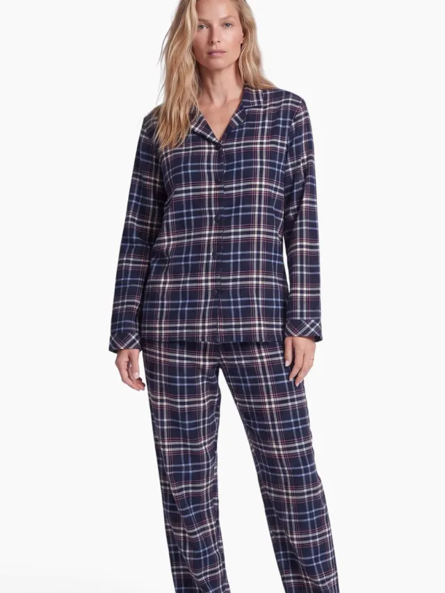 Normann Dames pyjama Creative flanel 22520115973 - Blauw - S 36/38