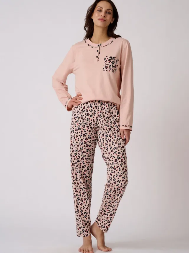 Damart Pyjama van gekamd jerseykatoen - Dames - Roze - 42-44 (M)