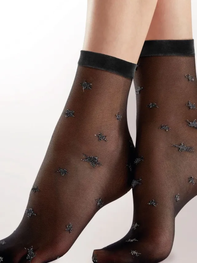 Pretty Polly Sokje - Fashion - Sparkly Star - Mesh - Dames - Enkelsokje - One Size - Zwart