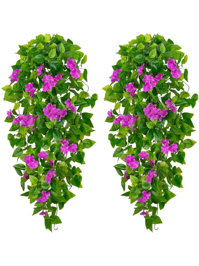 Daity 2-pack kunstbloemen voor buiten - kunstzijden hangplanten voor buiten, tuin, veranda, raam, woondecoratie - geschikt voor aan de muur - als decoratie (paars)