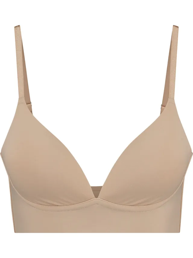 Bye Bra Bye Push-up Bralette, Naadloze, draadloze bh-top met verstelbare bandjes, Diepe decolleté, Lichte ondersteuning voor dagelijks gebruik, Beige & Zwart (VK, Alpha, L, Regular, Regular, Standard, Beige)