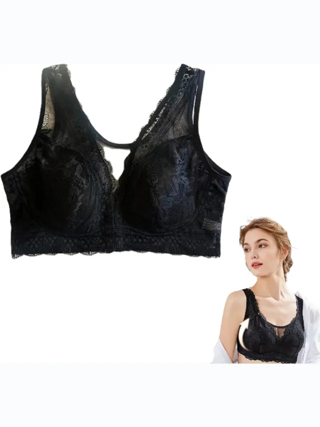 LOUZIR Kanten Bralette - Comfortabele Push Up BH - Niet gevulde bh zonder beugel - Grote maten bralette – Zwart - LOUZIR