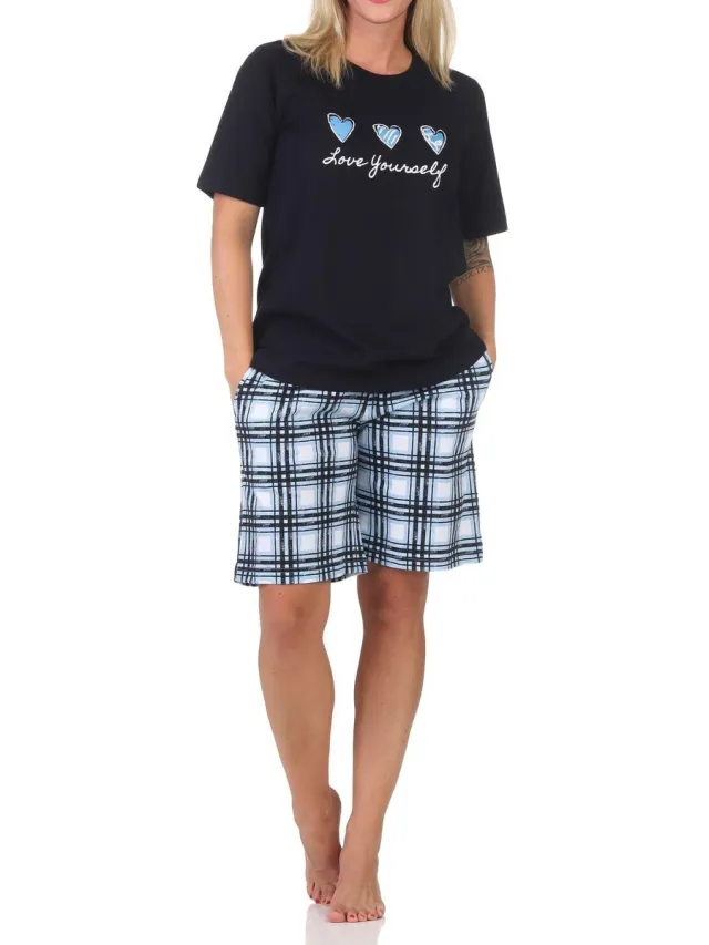 Normann damespyjama shorty met geruite jersey pyjamabroek - ook in grote maten dunkelgrau