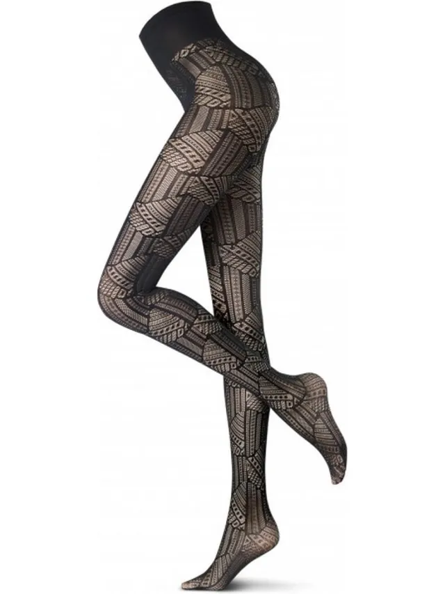 Oroblu fantasie panty abstract mistery 40d maat M zwart