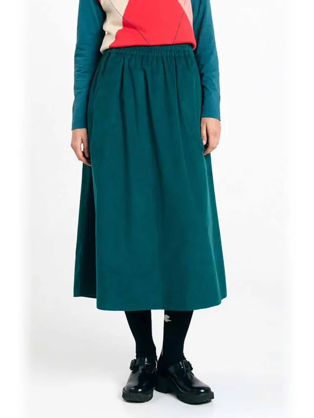 SUITE13LAB dames vegan Corduroy Rok Dax Donkergroen