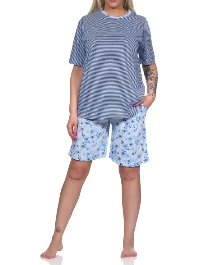 Normann Elegante dames shorty pyjama met korte mouwen - ook in overmaatse maten hellblau