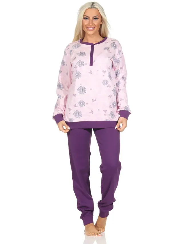 Normann damespyjama met lange interlock met manchetten in elegante look - ook in oversize rose