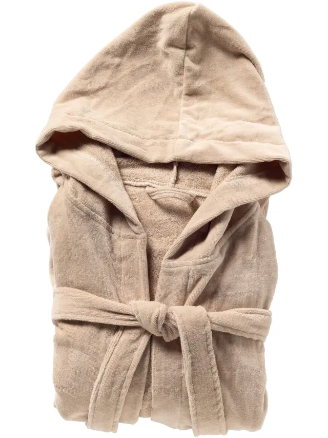 Textino CAMILLE - badjas 120 cm - katoen badstof - Sandshell - beige Greige