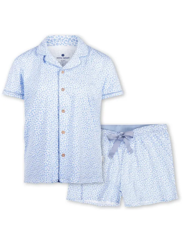Little Label klassieke zomer pyjama dames - luipaard blauw-40 - extra zachte bio-katoen