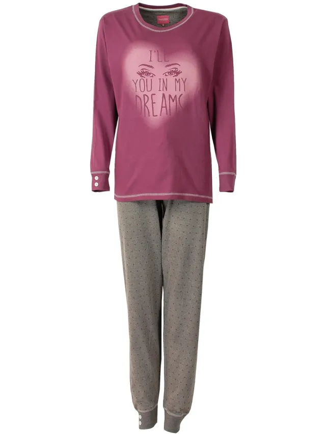 Irresistible Dames Pyjama - Katoen - Lange Mouwen - Fuchsia - Maat