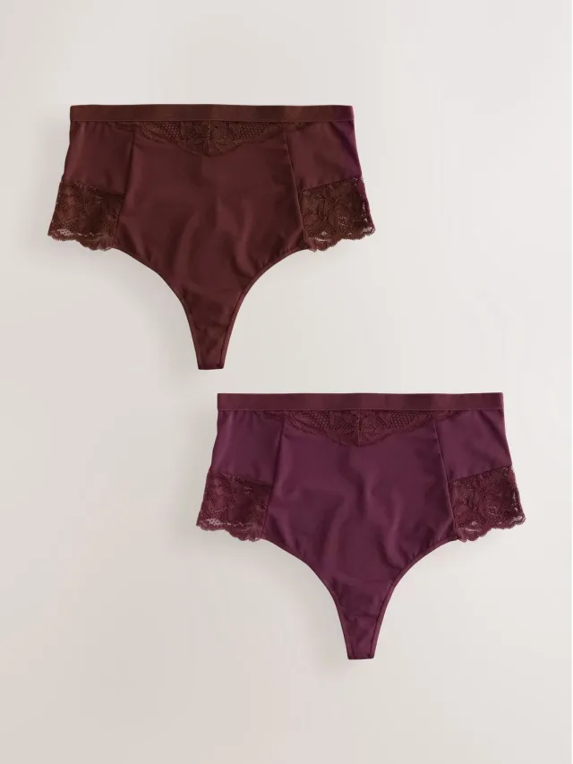 Next Dames - Set van 2 buikcorrigerende, licht vormgevende strings met hoge taille - Paars