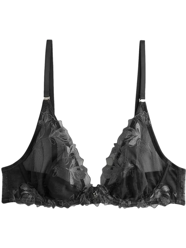 Next Dames - N. Premium Zwitsers ontworpen geborduurde beha zonder vulling met diepe decolleté - Groen Charcoal Grey