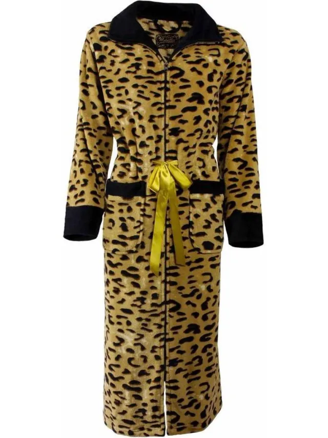 Medaillon Dames Badjas - Fleece - Coral Fleece - Tijger zwart