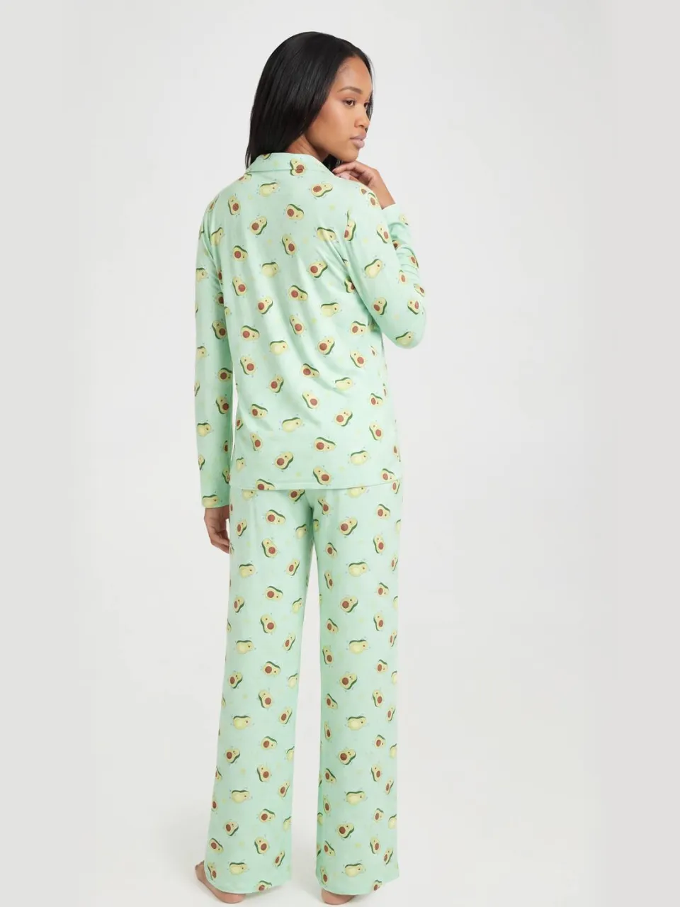 boohoo Dames Avocado Print Pyjama Set Met Lange Mouwen & Broek lichtgroen, foto 2