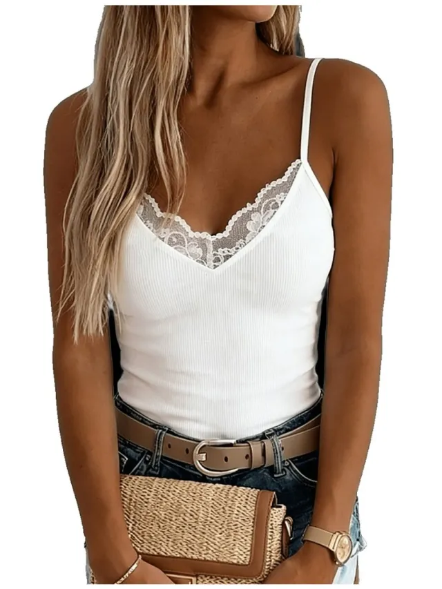 Currero Top Met Kant Dames - Topje - Kleding - Shirt - Blouse - Kort - Volwassen - Wit