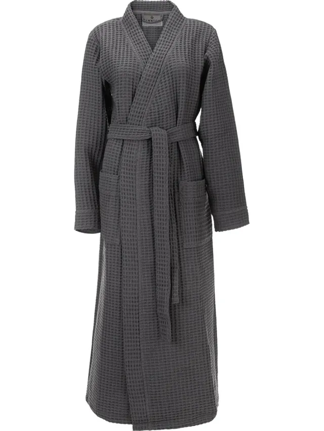 LINNICK Sauna Badjas Wafel Katoen Kuitlengte - Dark Grey - Wafel Badjas - Zomerbadjas - 100% Katoen - Badjas Dames - Badjas Heren Antraciet