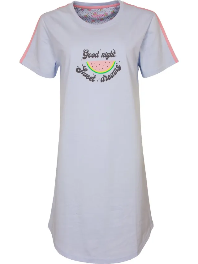 Irresistible Dames Nachthemd - 100% Katoen - Licht Blauw