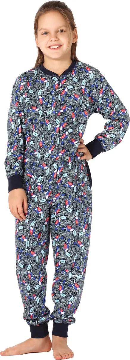 Merry Style Kinder Pyjama - ronde hals - lange mouwen - lange broek met zakken - Katoen - MS-MS10-186-PJ - Marineblau Tukan - 110-116