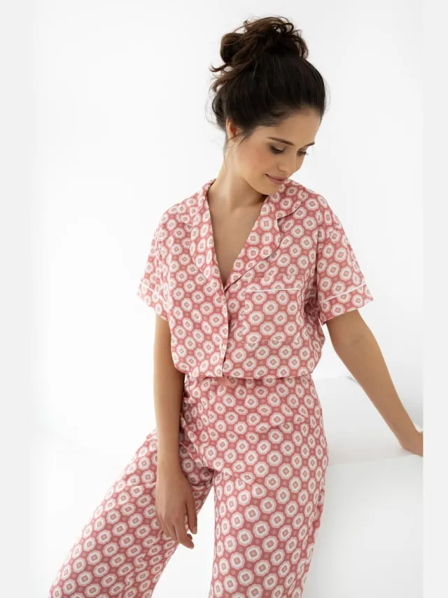 S& Sensis Sensis Pyjama Dames Volwassenen Knoopjes Viscose Korte Mouw Lange Broek Sofija 42 / Roze