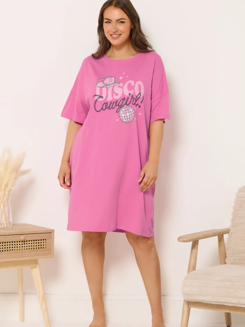 Yours Roze 'Disco Cowgirl' Slaapshirt-44, foto 3