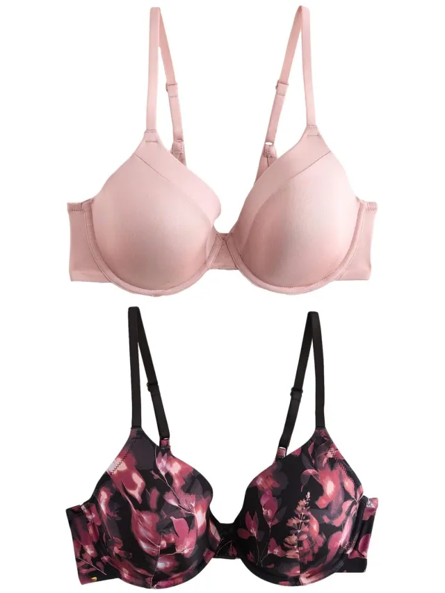 Next Dames - Set van 2 gladmakende Ultimate Comfort beha's met vullingen en hele cups - Zwart Black Print/Pink
