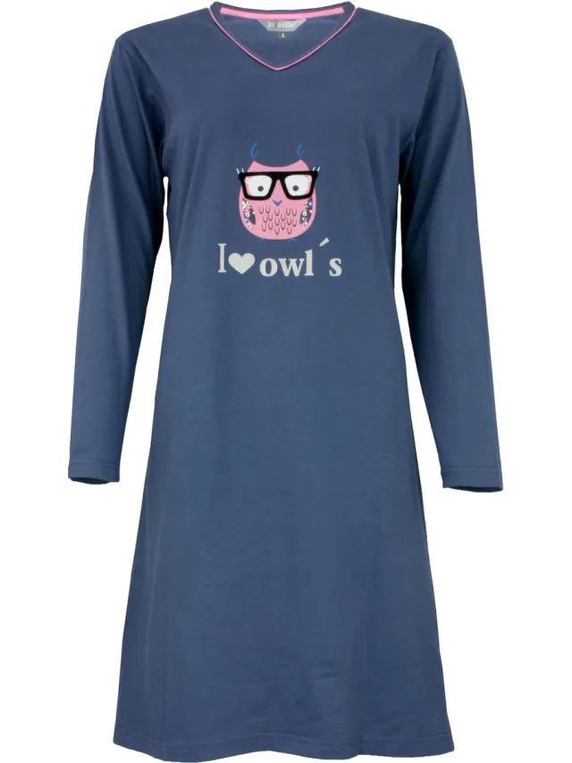 Irresistible Dames Nachthemd - V Hals - Katoen - Blauw paars