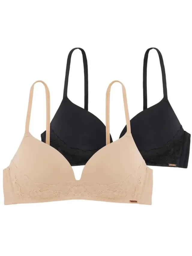 Dorina 2-pack voorgevormde BH zonder beugel - Fili Lace - Kanten T-shirt bh zonder vulling - 70C - Zwart