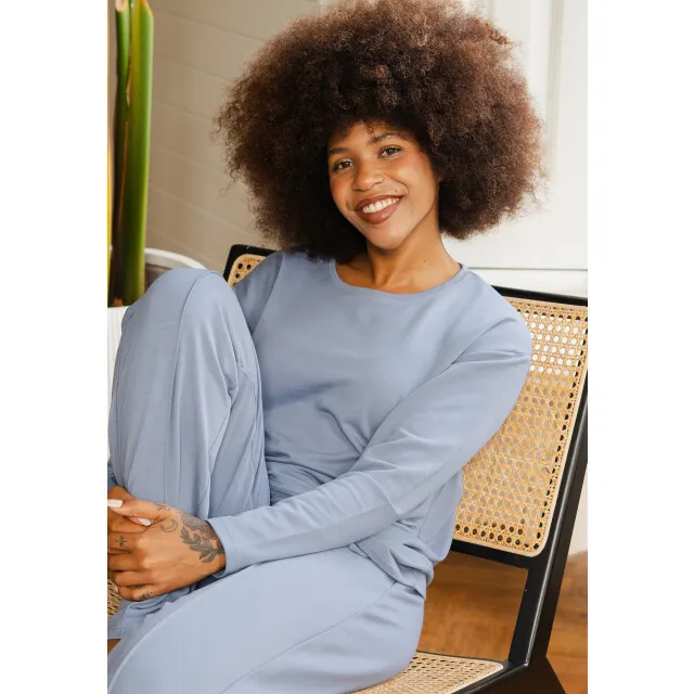 By Louise Dames huispak broek + sweater effen donker Blauw
