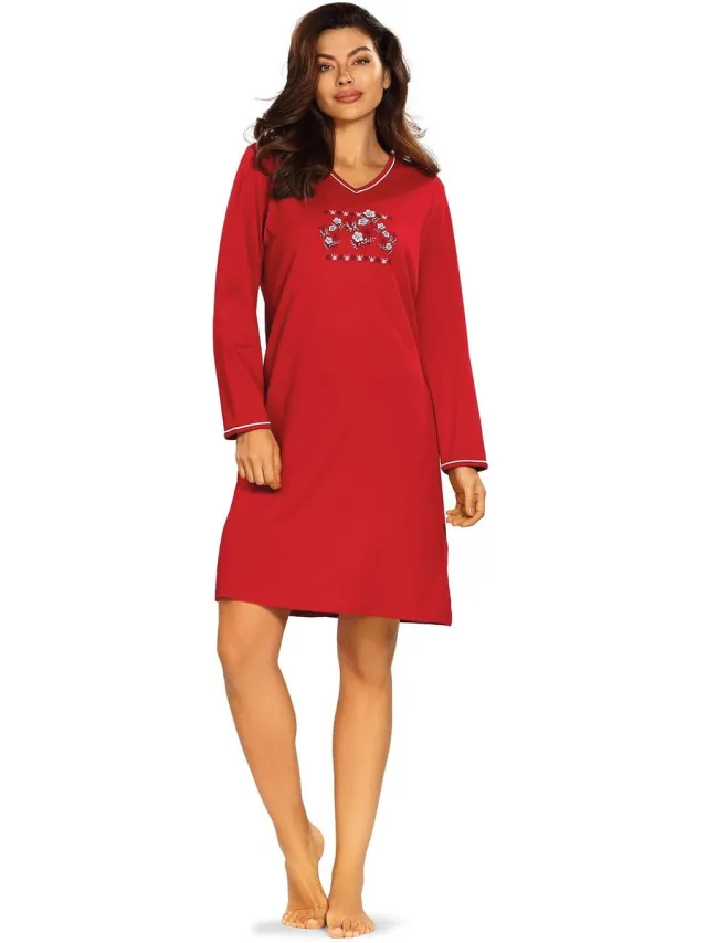 Comtessa rode dames nachthemd - lange mouw Rood