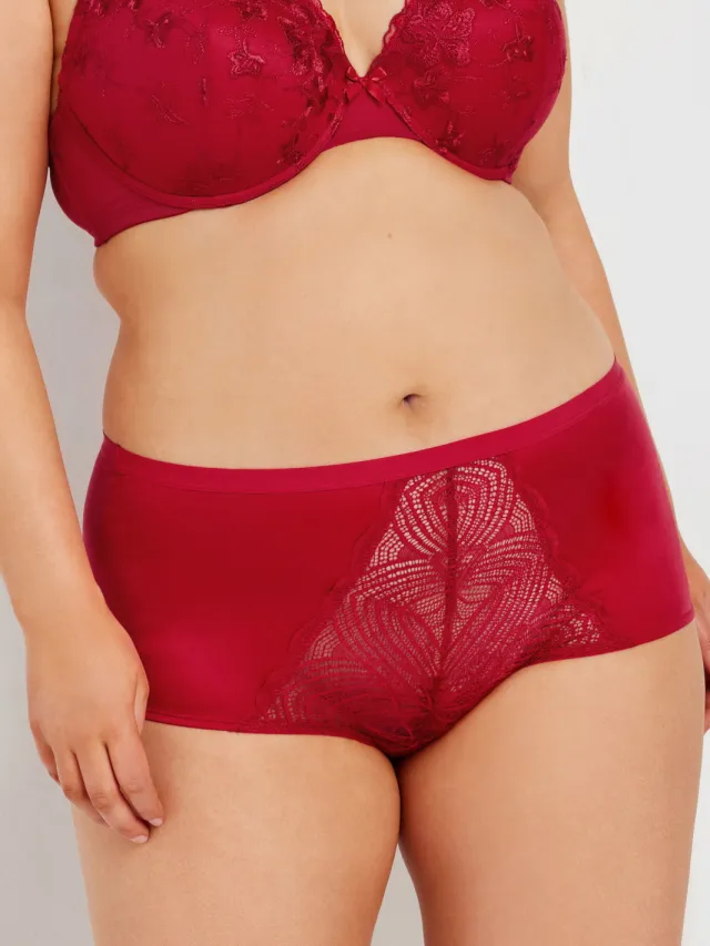 Yours Satijnen Tailleslip Met Kanten Inzet In Rood-56 Red