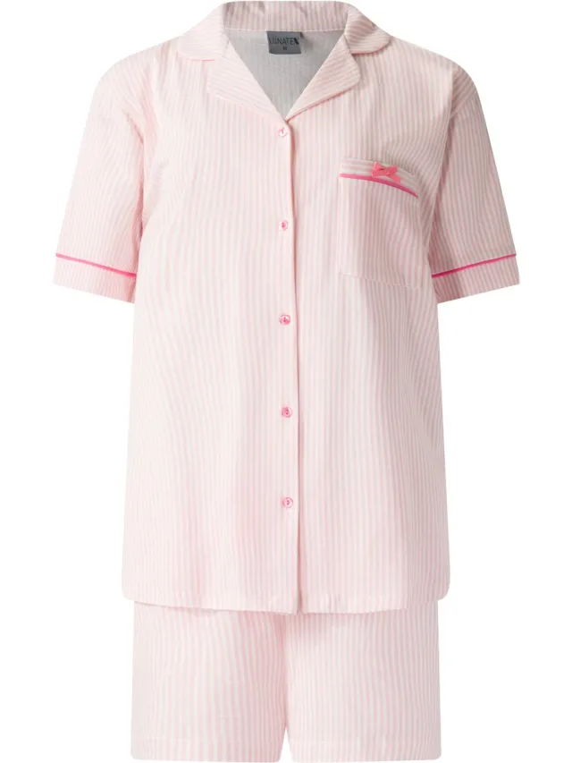 Lunatex dames shortama 124268 doorknoop - korte pyjamaset - roze