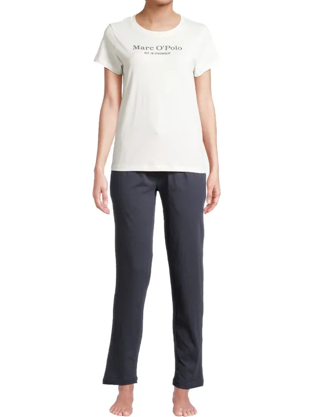 Marc O'Polo Dames pyjama Mix & Match Cotton dark navy / white cotton