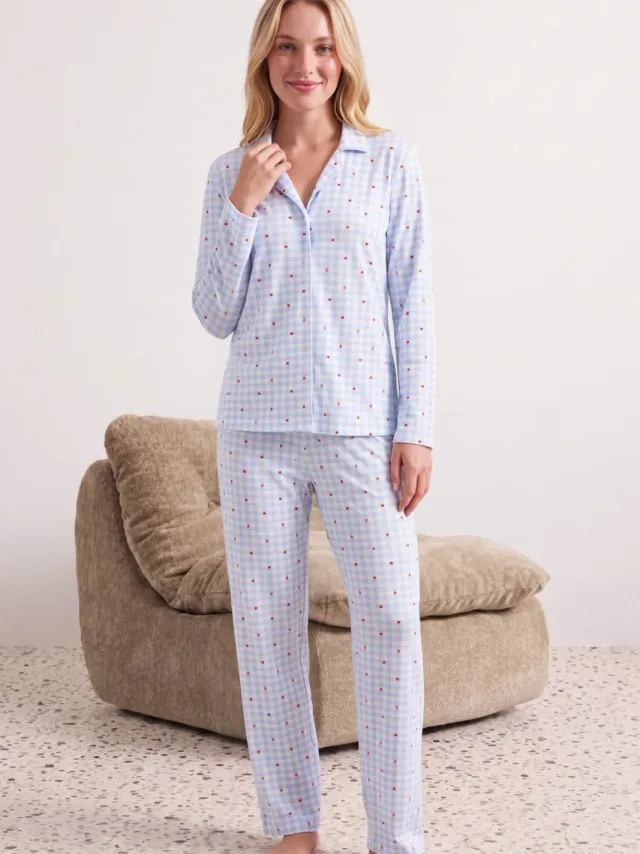 Trendyol TRENDYOLMİLLA Dames 2-pack Blauw Met grafische print Lang, Regular fit Pyjama- Sets, foto 2