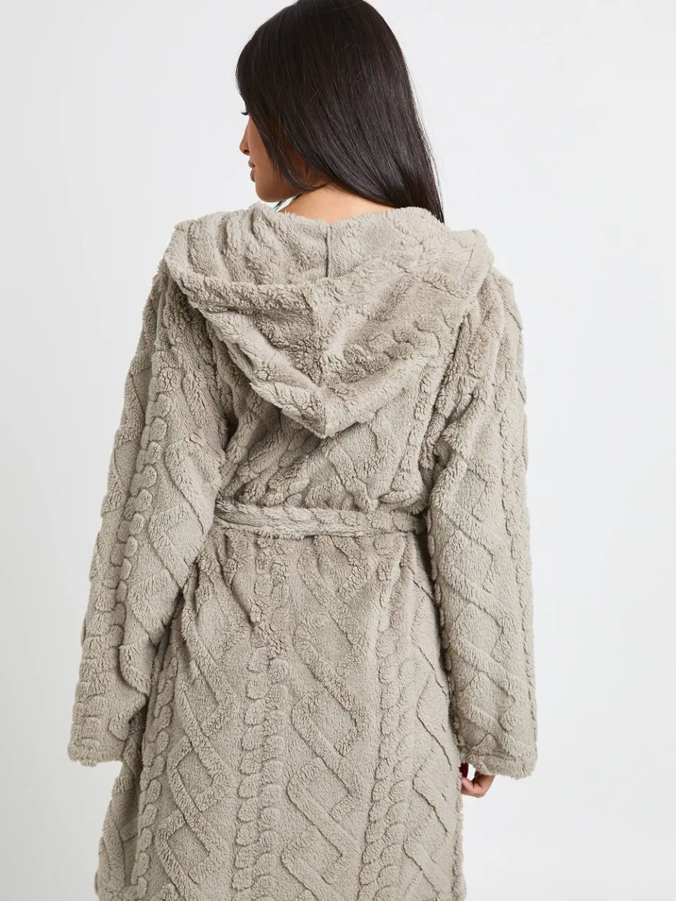 boohoo Dames Kabel Fleece Mini Capuchon Ochtendjas grijs, foto 4