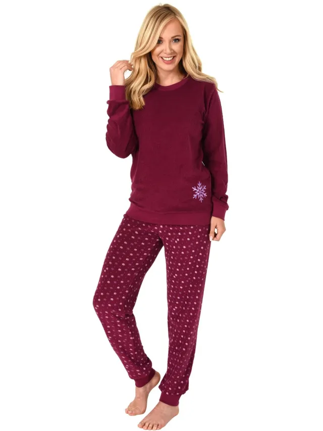 Normann Dames badstof pyjama met manchetten - ijskristalmotief - 291 201 13 900 rot