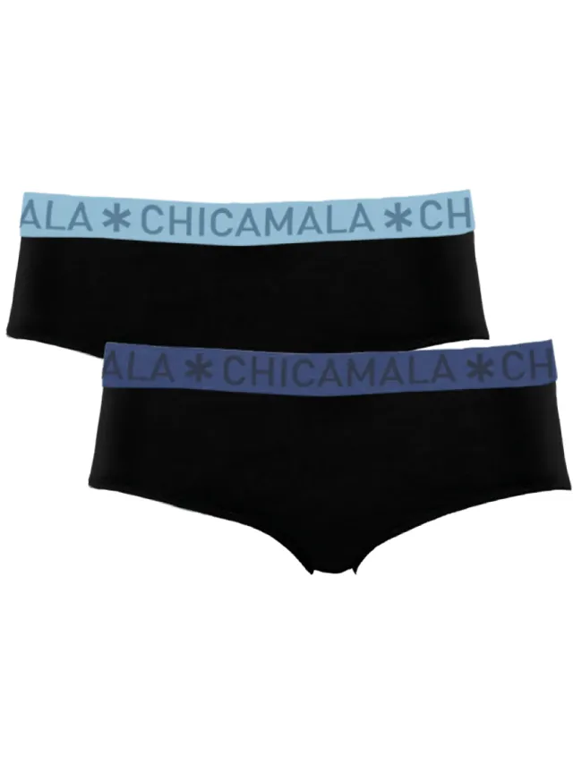 slips 2-pack zwart met blauwe tailleband