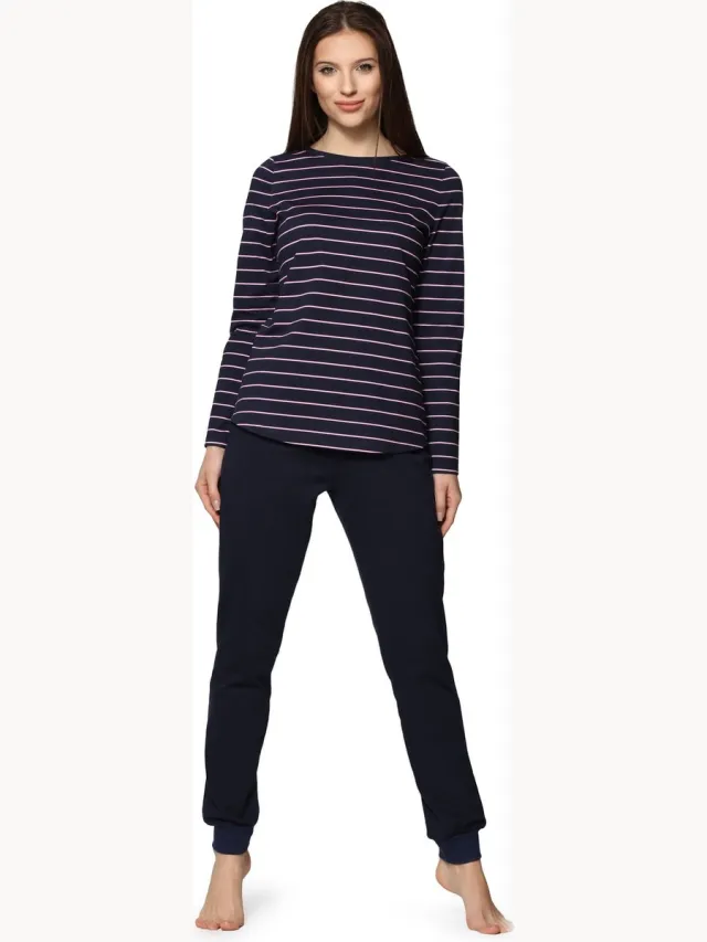 Bellivalini Dames Pyjama - Lange mouwen - Lange broek - Katoen - BLV-BLV50-166-PJ - Marine Roze