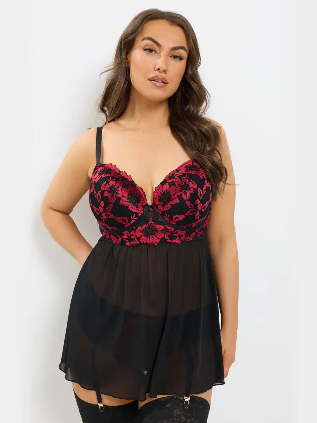 Yours Zwarte En Rode Kanten Babydoll Black
