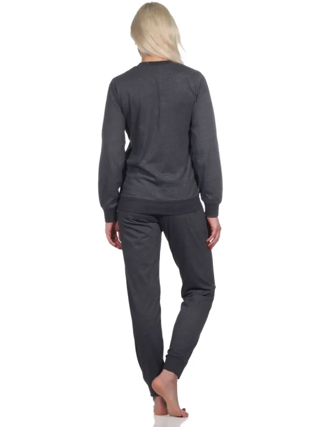 Normann Casual Normann damespyjama met lange mouwen, manchetten en sterrenmotief anthrazit