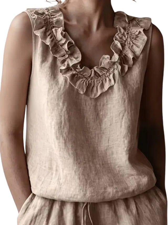 Currero Topje Dames - Top Kleding - Shirt - Blouse - Kort - Volwassen - Khaki