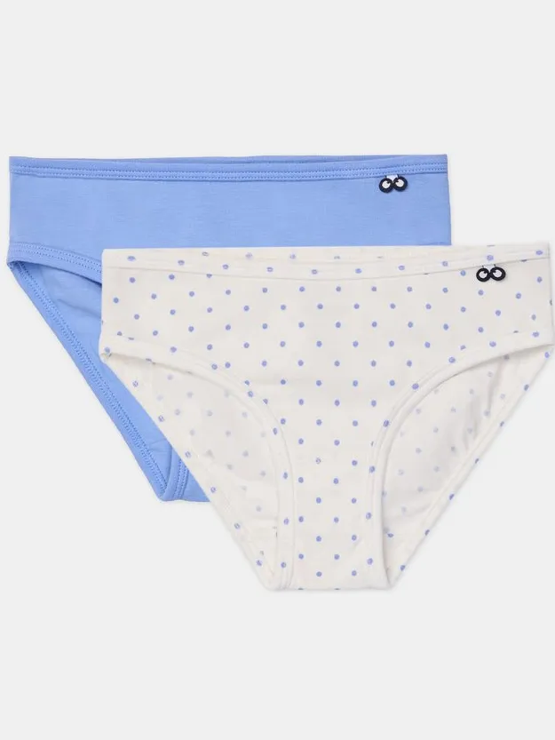 Woody Duopack Slips - Bolletjes Print Blauw - 12 jaar wit/blauw