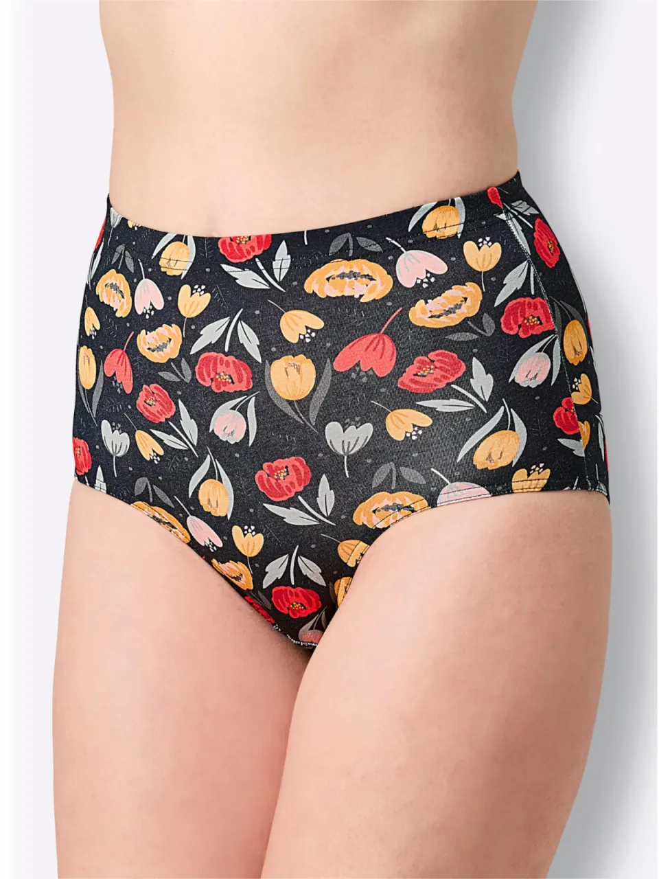 tailleslip zwart met bloemenprint zwart/rood geprint