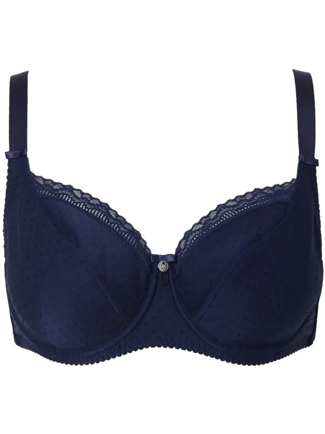 Ulla Popken Dames - Beugelbeha jacquard kanten rand - Nachtblauw