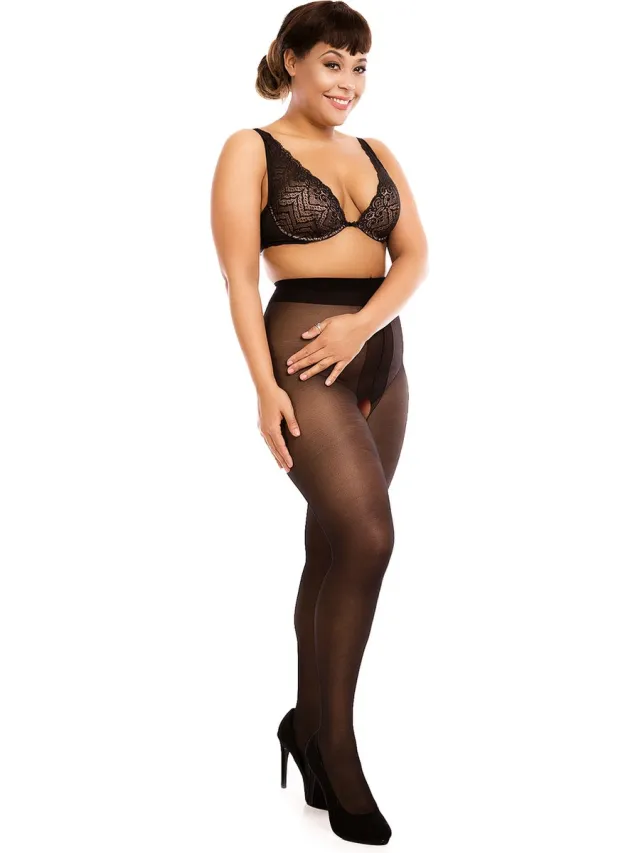 Glamory Biggi Big Secret - Panty met open kruisje - 20 den - maat 4XL (58-60) - zwart
